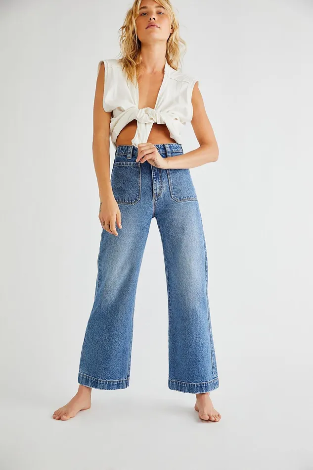 Women WideLeg Jeans Free People Rollas Sailor Jeans Paris Blue