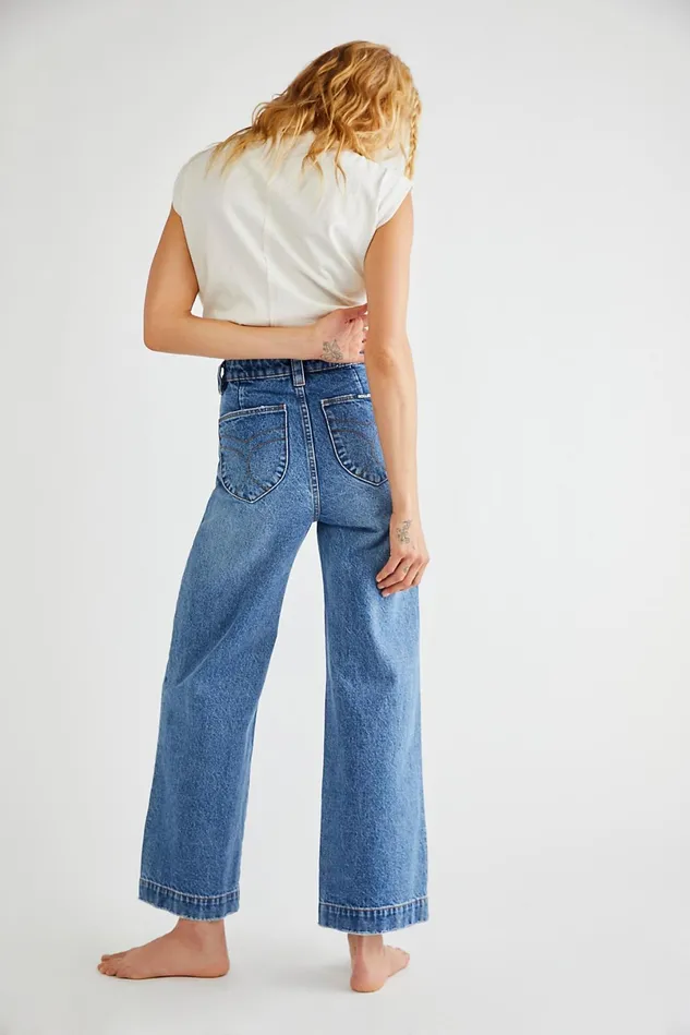 Women WideLeg Jeans Free People Rollas Sailor Jeans Paris Blue