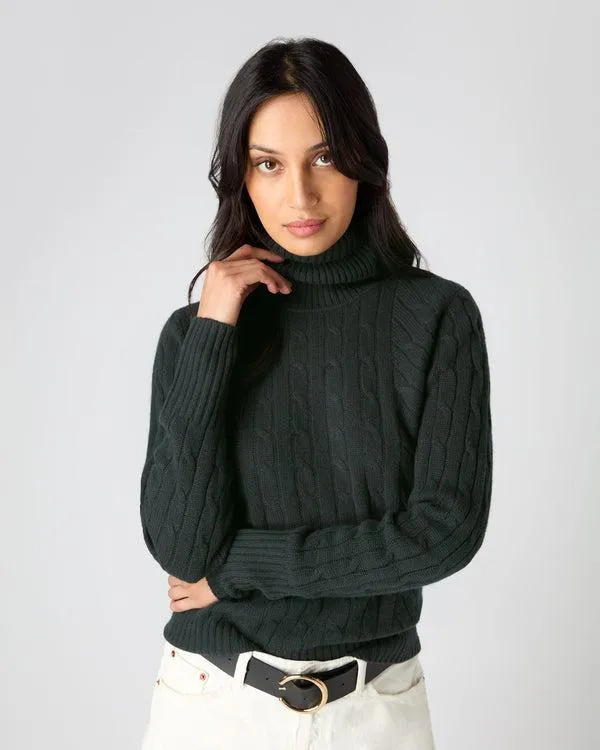 Women Women039s Cable Turtle Neck Cashmere SweaterIn Dark Green Dark Green NPeal Turtle Necks