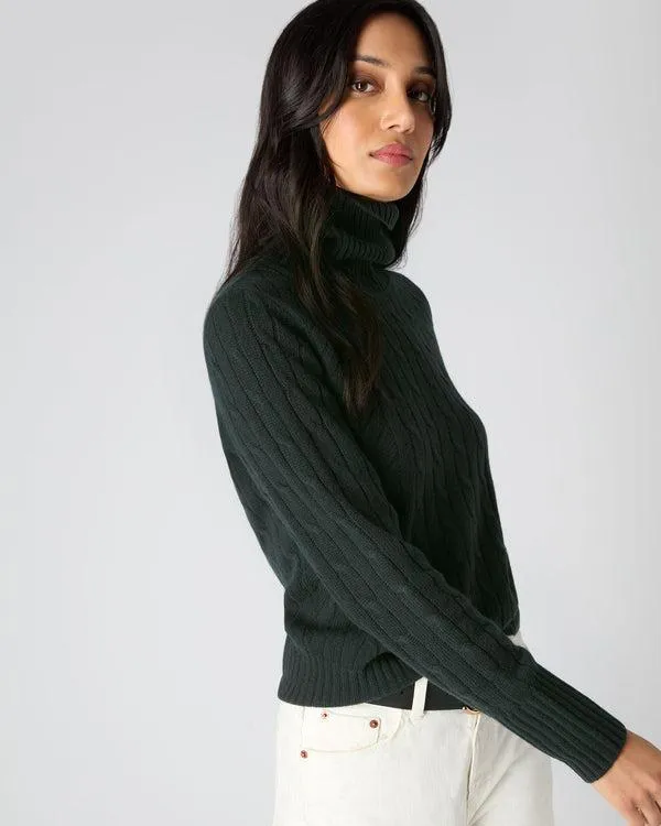 Women Women039s Cable Turtle Neck Cashmere SweaterIn Dark Green Dark Green NPeal Turtle Necks