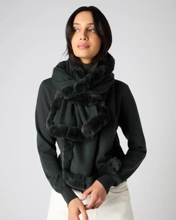 Women Women039s Cashmere Scarf With Fur TrimIn Dark Green Dark Green NPeal Cashmere Scarves