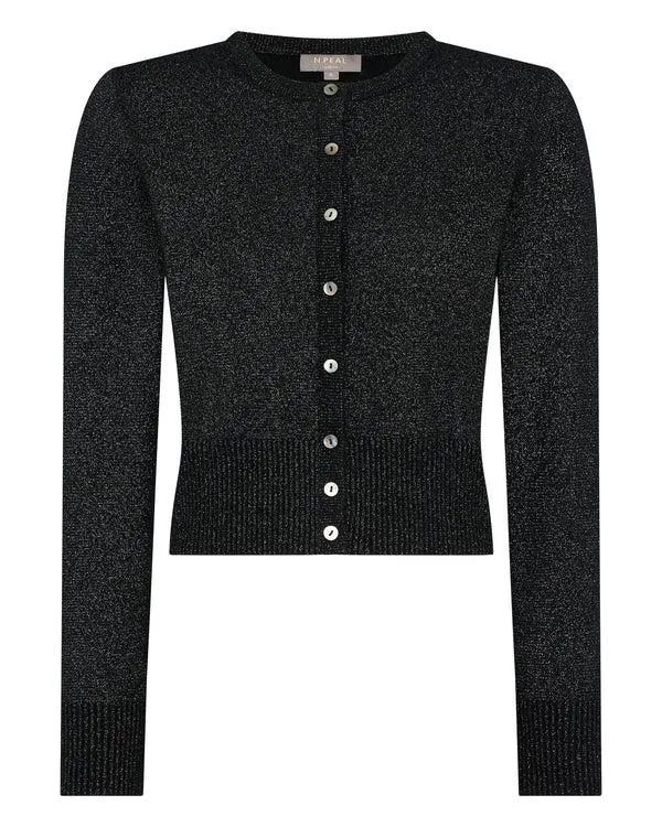 Women Women039s Long Sleeve Cropped Cardigan With LurexIn Black Sparkle Black Sparkle NPeal Cardigans