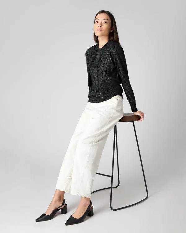 Women Women039s Long Sleeve Cropped Cardigan With LurexIn Black Sparkle Black Sparkle NPeal Cardigans