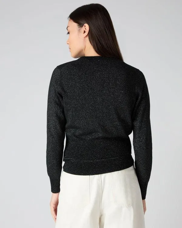 Women Women039s Long Sleeve Cropped Cardigan With LurexIn Black Sparkle Black Sparkle NPeal Cardigans