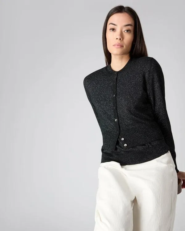 Women Women039s Long Sleeve Cropped Cardigan With LurexIn Black Sparkle Black Sparkle NPeal Cardigans