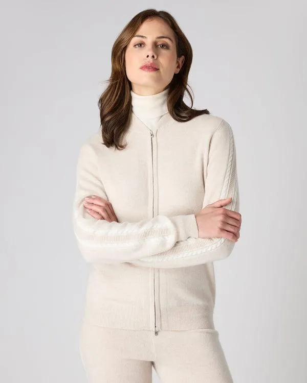 Women Women039s Lurex Detail Cashmere BomberIn Ecru White Ecru White NPeal Cardigans