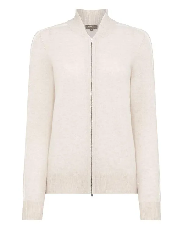 Women Women039s Lurex Detail Cashmere BomberIn Ecru White Ecru White NPeal Cardigans