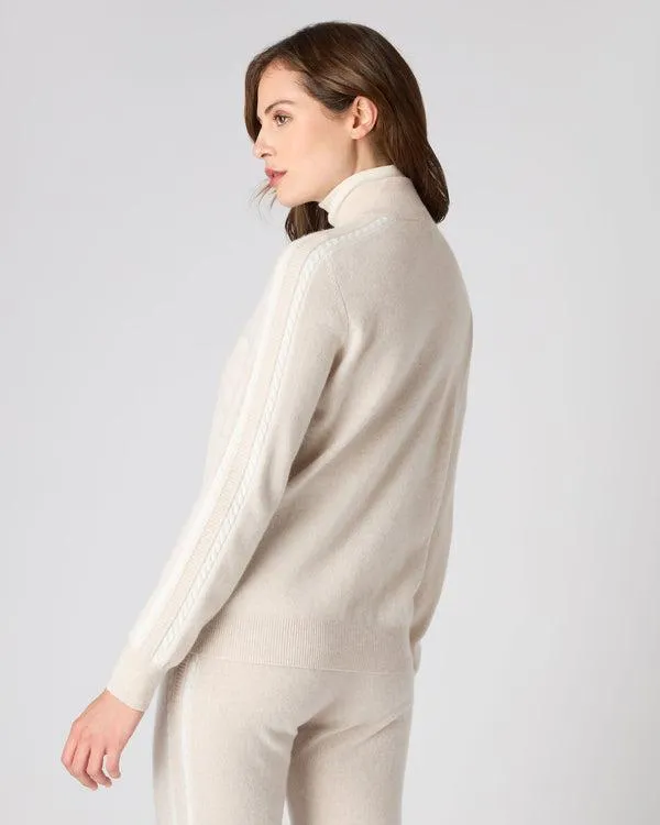 Women Women039s Lurex Detail Cashmere BomberIn Ecru White Ecru White NPeal Cardigans