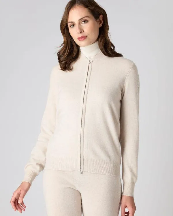Women Women039s Lurex Detail Cashmere BomberIn Ecru White Ecru White NPeal Cardigans