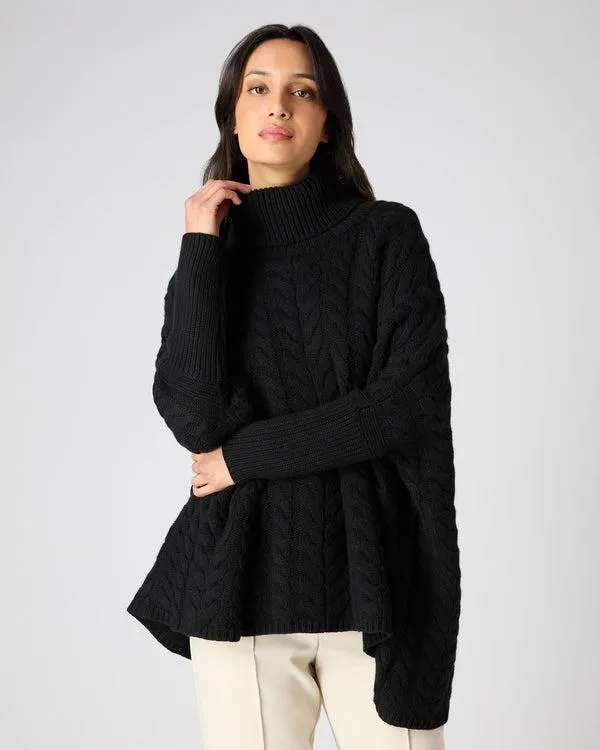 Women Women039s Oversize Cable Cashmere SweaterIn Black Black NPeal Turtle Necks