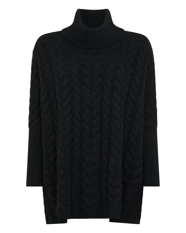 Women Women039s Oversize Cable Cashmere SweaterIn Black Black NPeal Turtle Necks