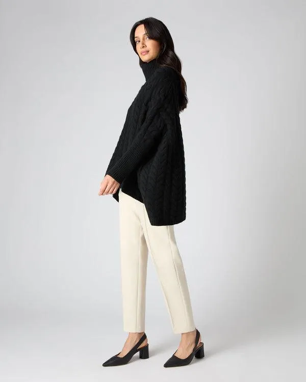 Women Women039s Oversize Cable Cashmere SweaterIn Black Black NPeal Turtle Necks