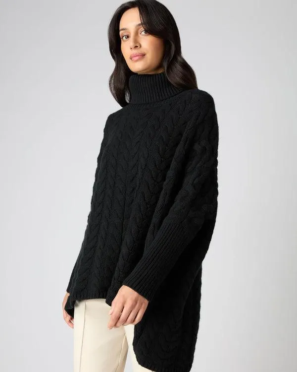 Women Women039s Oversize Cable Cashmere SweaterIn Black Black NPeal Turtle Necks