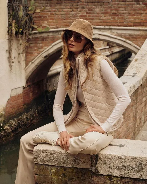 Women Women039s Rex Lined Diamond Cashmere GiletIn Heather Beige Brown Heather Beige Brown NPeal Gilets