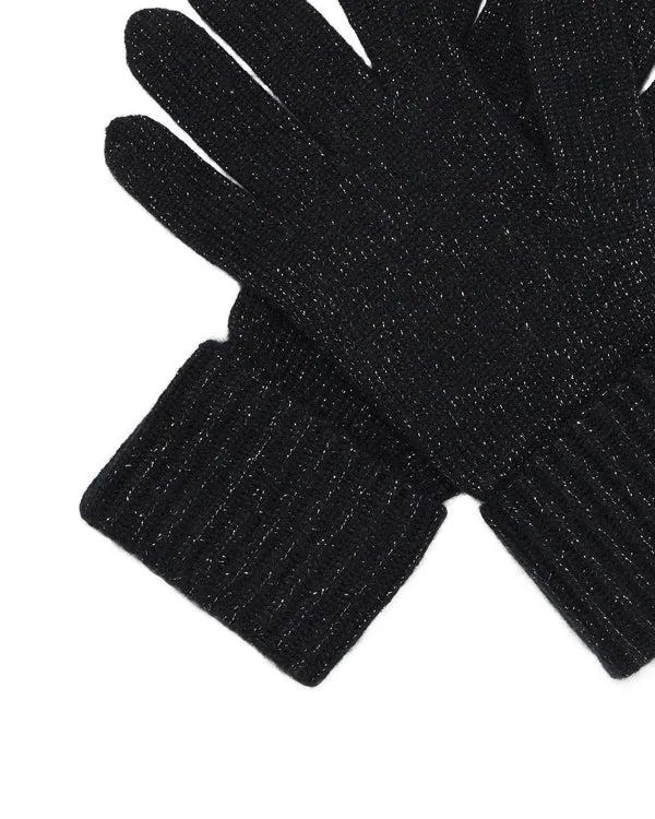 Women Women039s Ribbed Cashmere Gloves With LurexIn Black Sparkle Black Sparkle NPeal Gloves