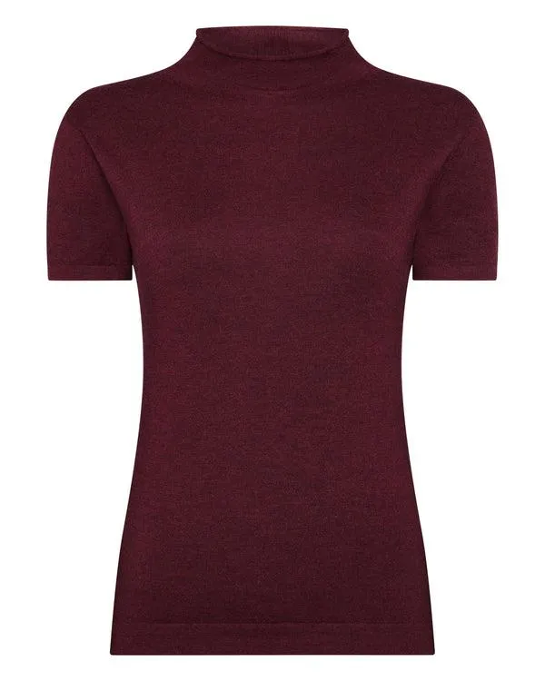 Women Women039s Superfine Mock Neck Cashmere TShirtIn Burgundy Red Burgundy Red NPeal Tops and Tshirts