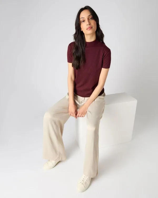 Women Women039s Superfine Mock Neck Cashmere TShirtIn Burgundy Red Burgundy Red NPeal Tops and Tshirts