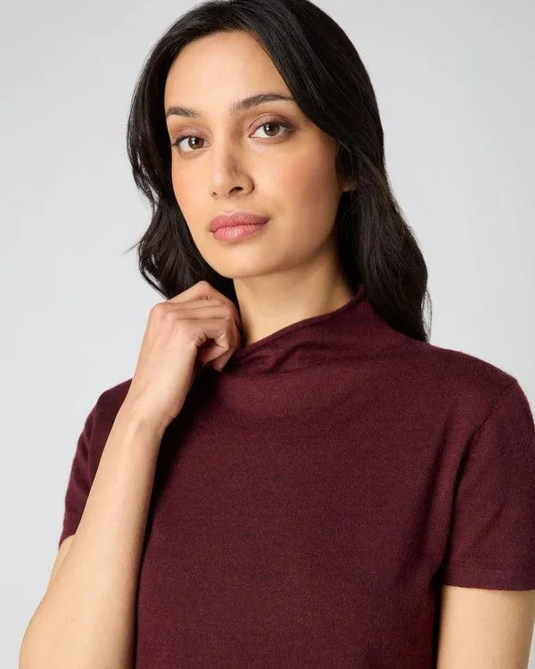 Women Women039s Superfine Mock Neck Cashmere TShirtIn Burgundy Red Burgundy Red NPeal Tops and Tshirts