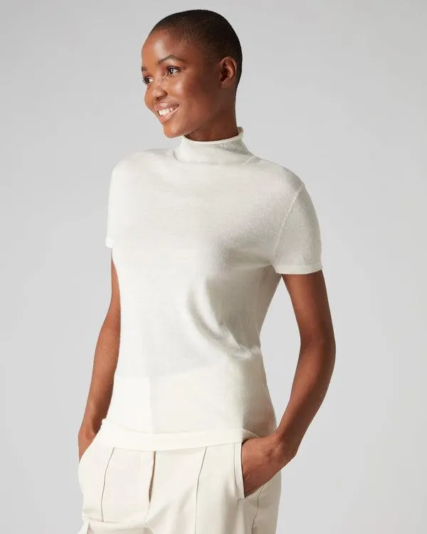 Women Women039s Superfine Mock Neck Cashmere TShirtIn New Ivory White New Ivory White NPeal Tops and Tshirts