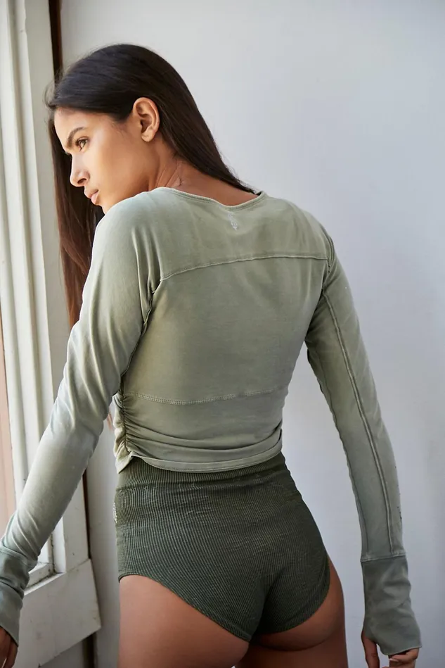 Women Workout Tops Free People Hot Shot Wrap LongSleeve Layer Cargo Khaki