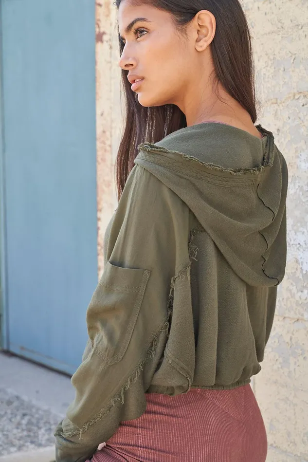 Women Workout Tops Free People Windy Meadow Hoodie Cargo Khaki