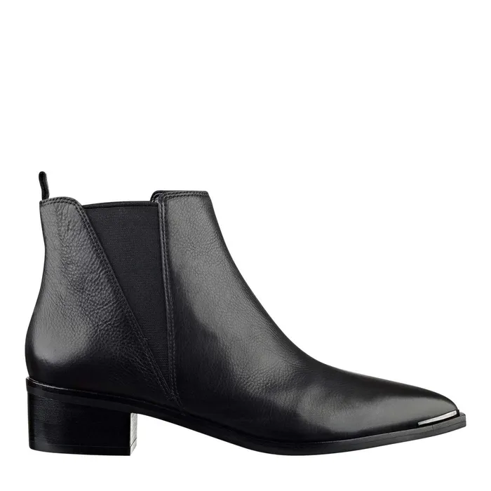Women Yale Pointy Toe Chelsea Bootie Black Leather Marc Fisher Casual Boots
