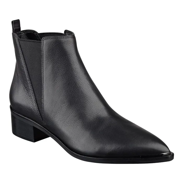 Women Yale Pointy Toe Chelsea Bootie Black Leather Marc Fisher Casual Boots