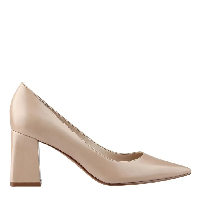 Women Zala Block Heel Pointy Toe Pump Light Natural Leather Marc Fisher Heels and Pumps