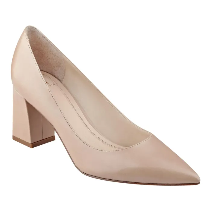 Women Zala Block Heel Pointy Toe Pump Light Natural Leather Marc Fisher Heels and Pumps