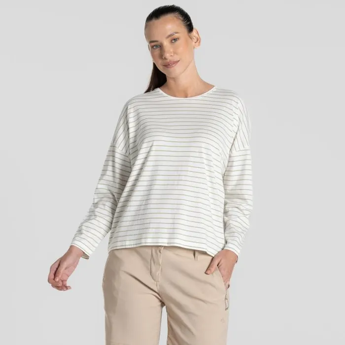 Womens Long Sleeve Craghoppers Kielder Long Sleeved TShirt Bud Green Stripe