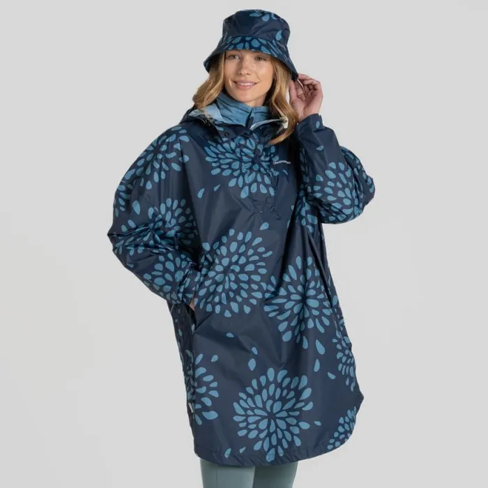 Womens Waterproof Jackets Craghoppers National Trust Globeflower Packable Waterproof Overhead Jacket Blue Navy Print