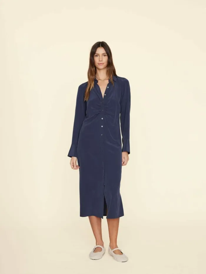 Xirena Navy Banks Silk Dress Women Dresses