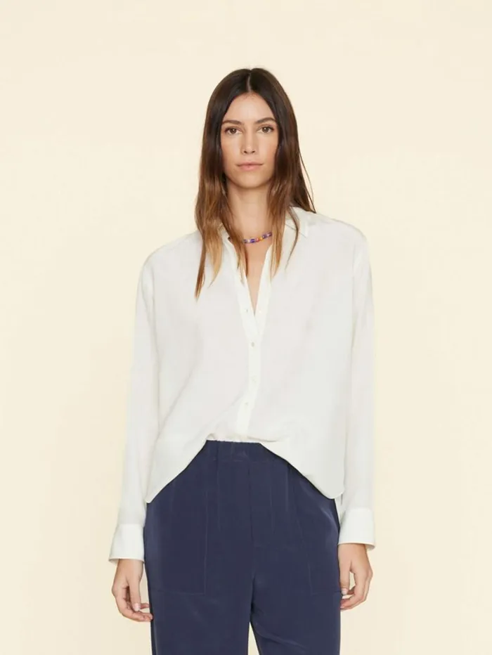 Xirena White Agate Beau Silk Shirt Women Shirts