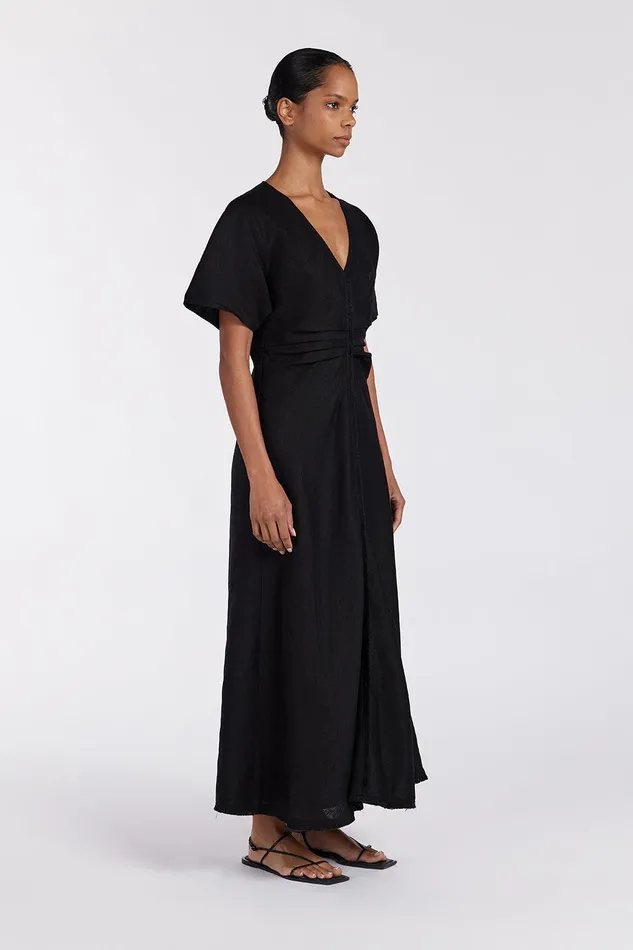 ZAHARA BLACK FRINGING MIDI DRESS Women DISSH Linen Dresses