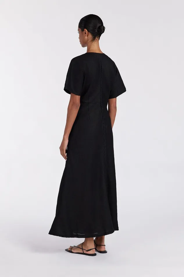 ZAHARA BLACK FRINGING MIDI DRESS Women DISSH Linen Dresses