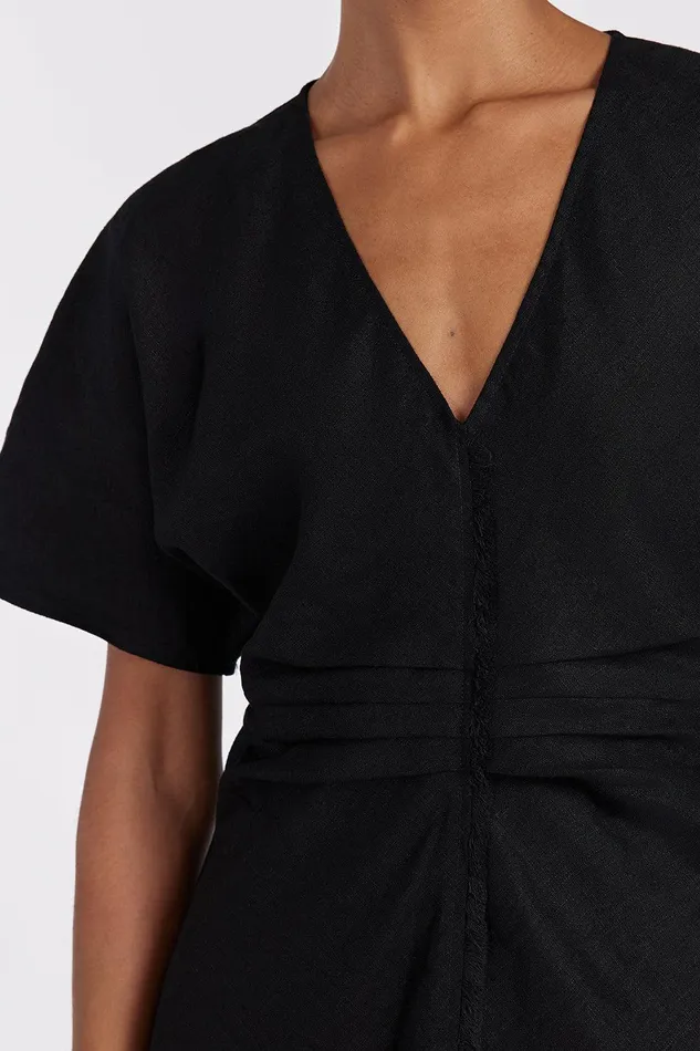 ZAHARA BLACK FRINGING MIDI DRESS Women DISSH Linen Dresses